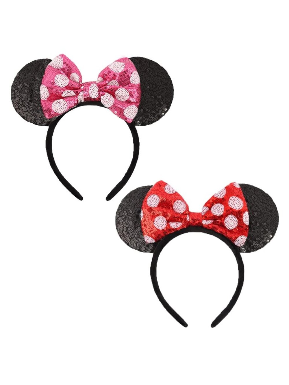 Women Pink Black Sparkly Sequin Mickey Mouse Costume Headband For Cosplay 2PCS